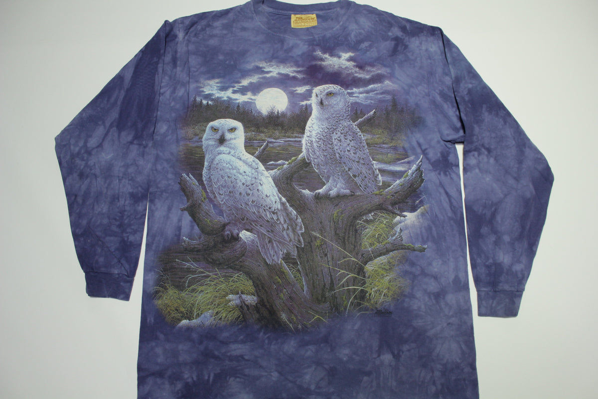 Mountain USA 1999 Vintage Jeff Tift Tie Dyed Snow Owl Wilderness Long Sleeve 90s T-Shirt