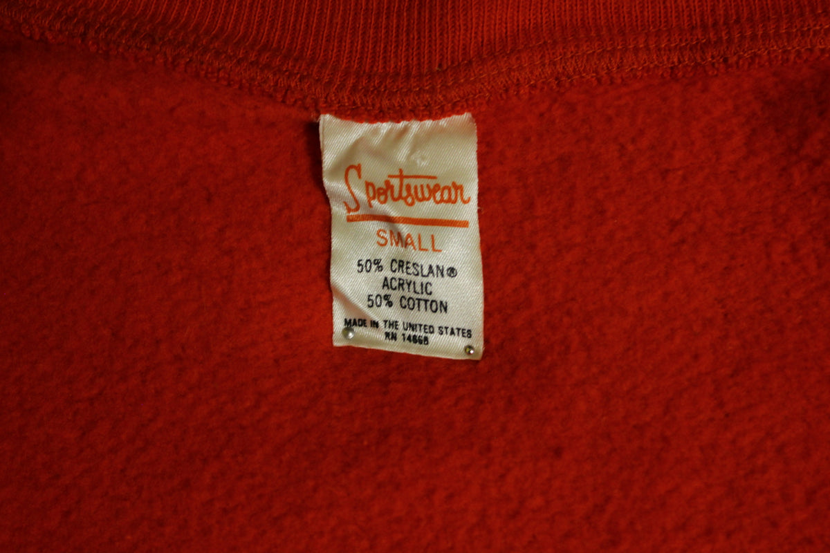 Red 1970's Sleeveless Sweatshirt w/ Zipper. Sportswear Vest.  Made in USA.