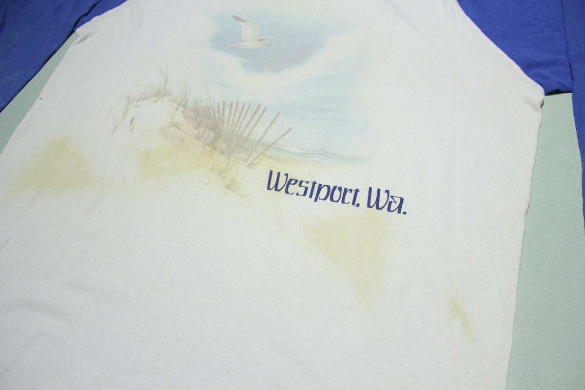 Westport WA Vintage 80's Raglan Rainy Washington T-Shirt
