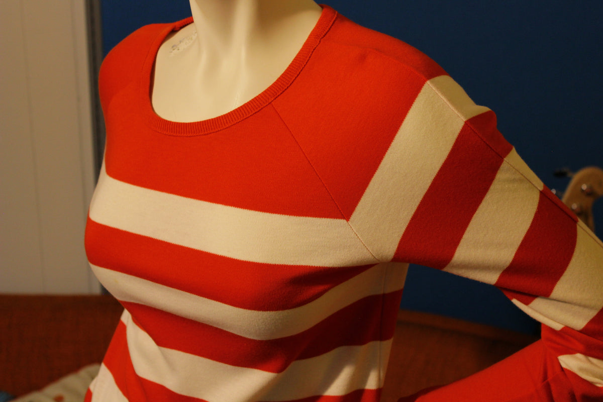 Aileen Red White Striped Long Sleeve Shirt 1980's Small