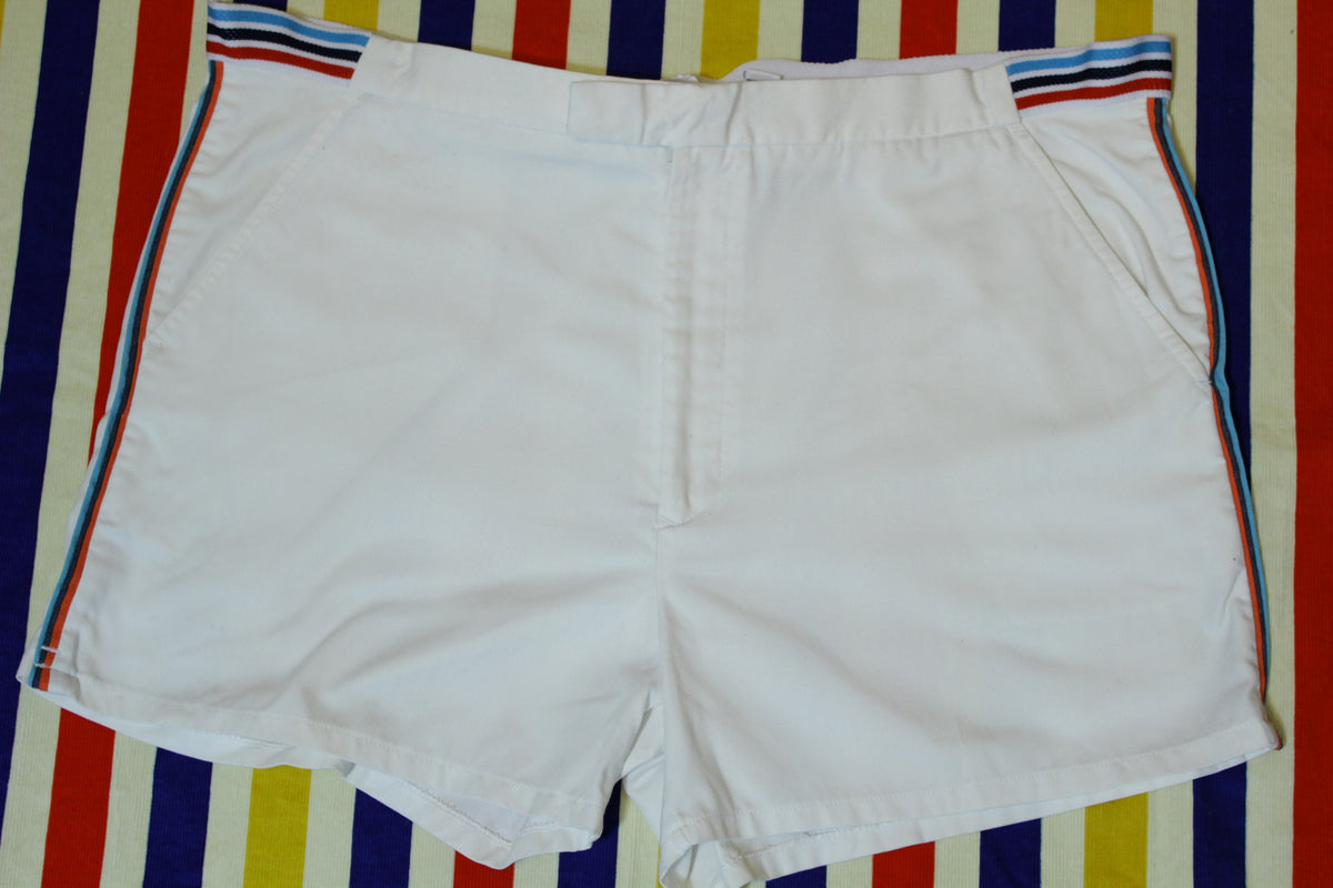 1980's Vintage Sprint Striped Tennis Shorts. White Men's XL