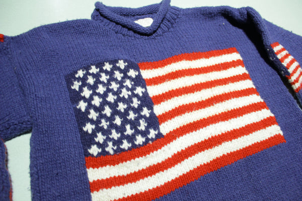 American Flag Ecuador 100% Wool Indian Of Hands Roll Neck Sweater