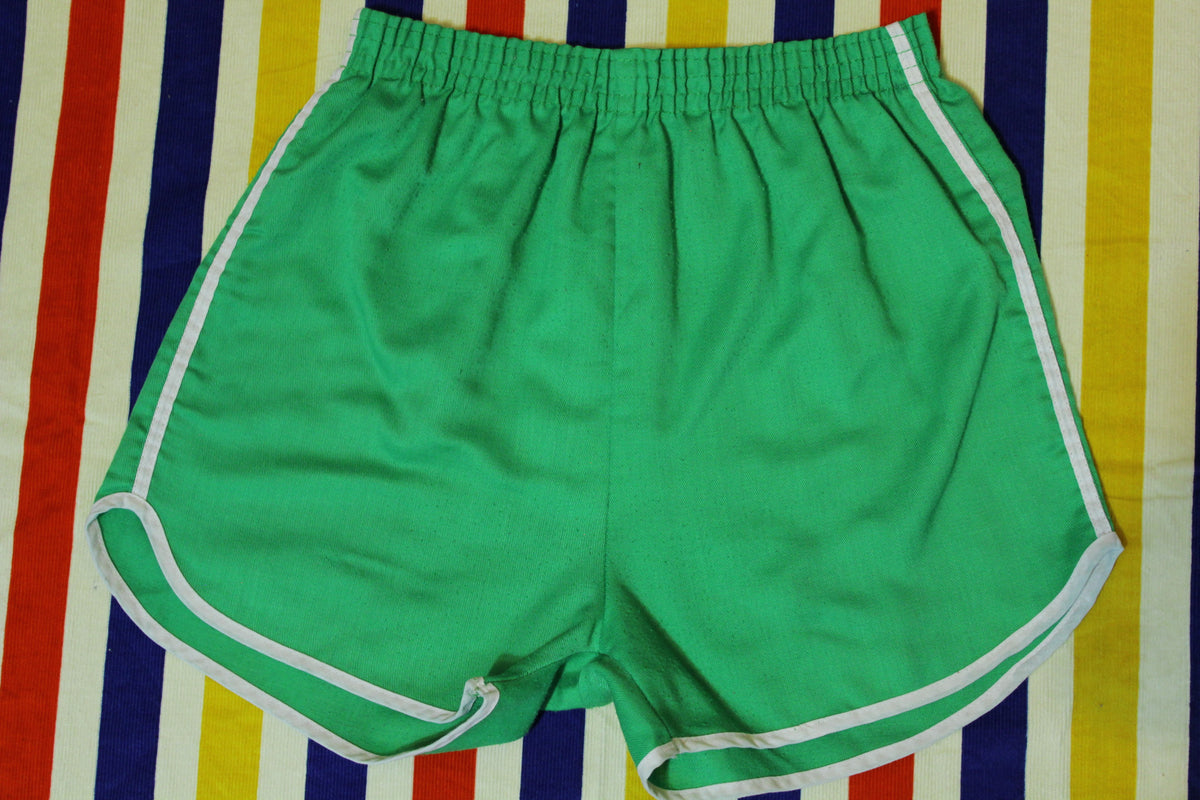 1980's Green White Striped Vintage Gym Shorts. Small PE High School