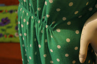 Lynn Davis Green White Polka Dot Vintage Dress 1980's 1970's