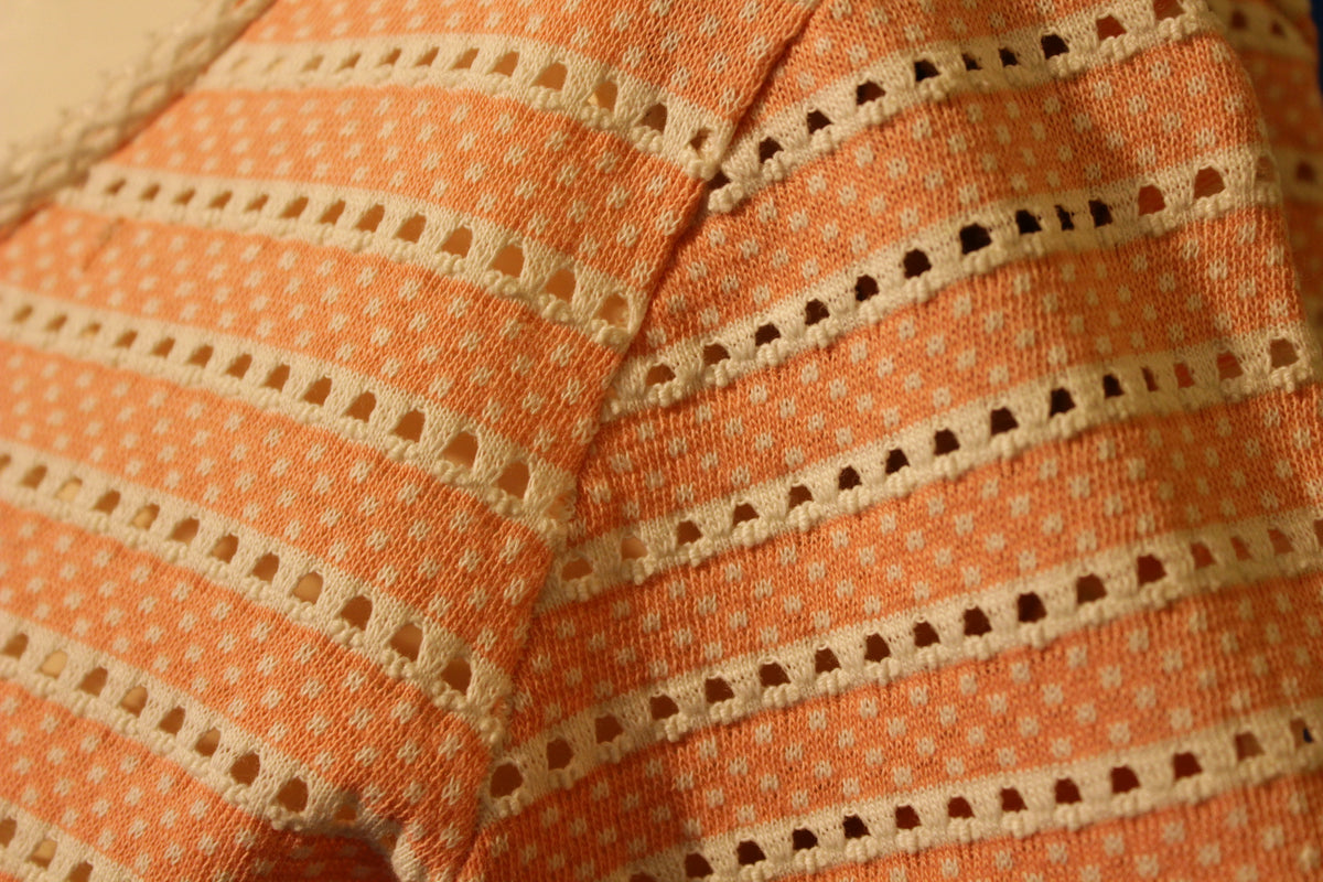 Jantzen Vintage Pink Pointelle Knit Summer T-shirt White Stripes 1970s 1960s
