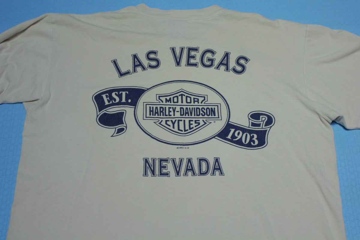 Harley Davidson Motorcycles Vintage 1996 97 Long Sleeve Las Vegas 90's Pocket T-Shirt