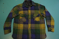 Towncraft Penneys Wool 60's Green Blue Flannel Plaid Shirt Long Sleeve Shirt