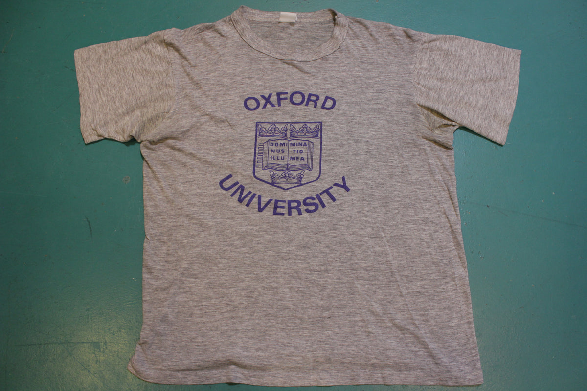 Oxford University Heathered Gray Banded Collar Vintage Single Stitch T-Shirt 80's