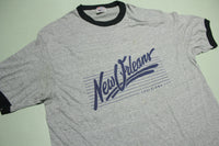New Orleans Louisiana Vintage 80's Heathered Gray Ringer Hanes Poly Cotton T-Shirt