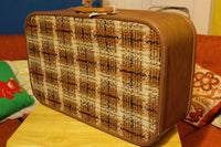 1970's Vintage Carpet Fabric Plaid Suitcase