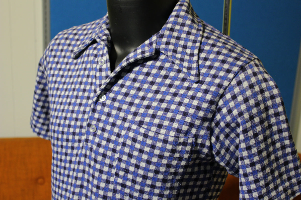 Checkered Puritan Polo Shirt. 1960's 1970's Short Sleeve Vintage Gingham