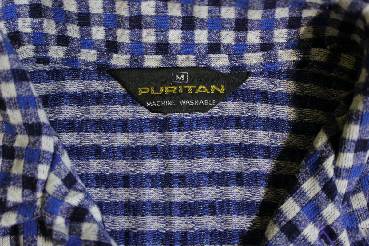 Checkered Puritan Polo Shirt. 1960's 1970's Short Sleeve Vintage Gingham