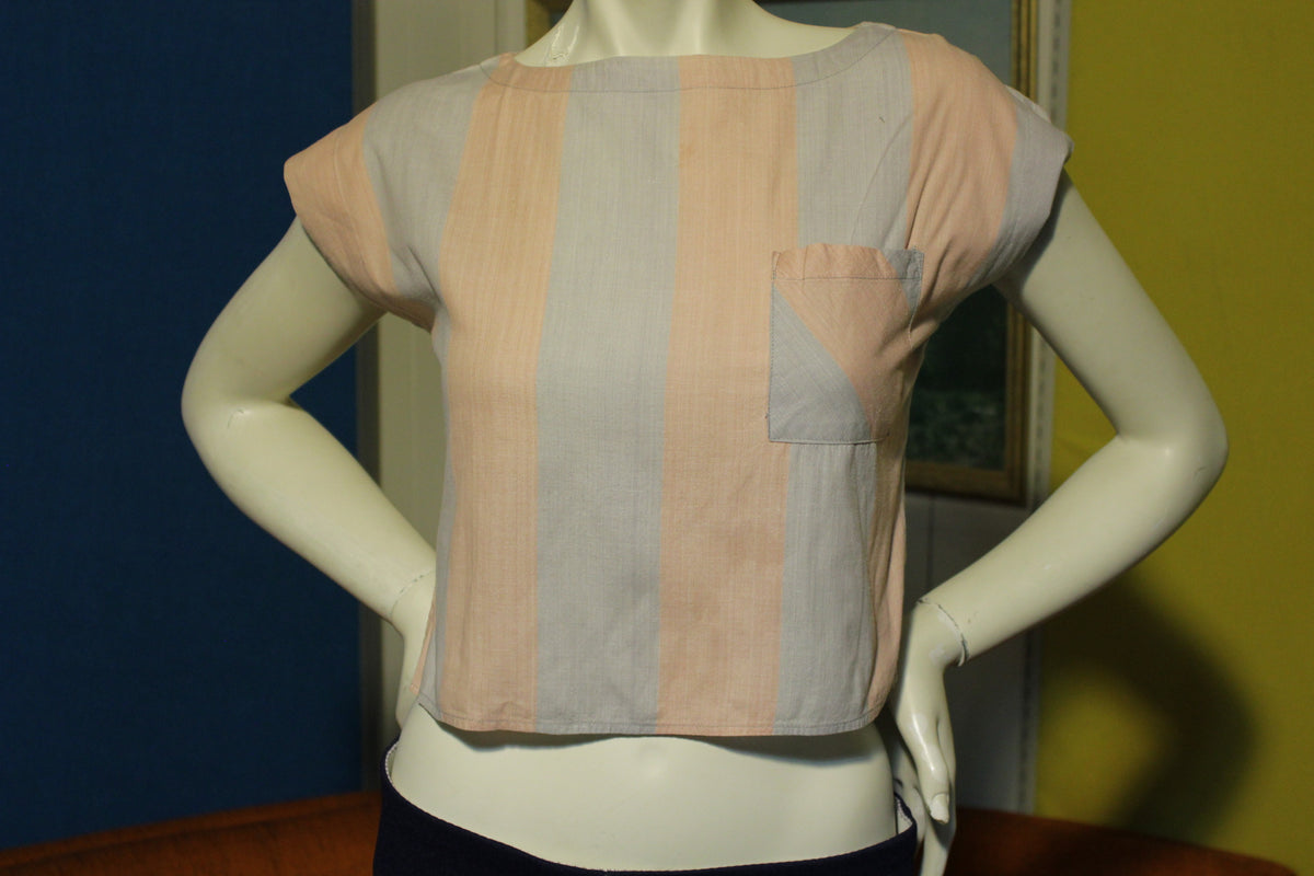 80's Pastel Half Shirt Trendi Women's Small Sleeveless w/ Pocket
