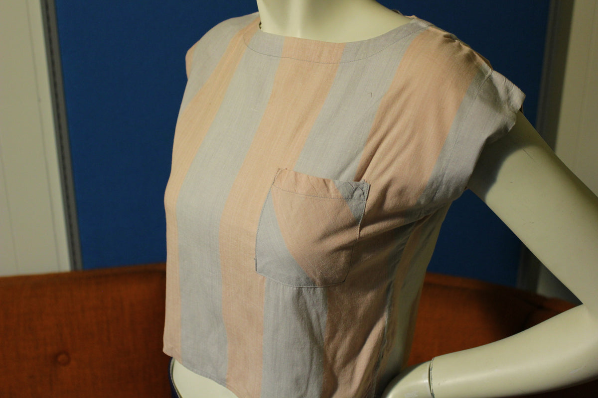 80's Pastel Half Shirt Trendi Women's Small Sleeveless w/ Pocket