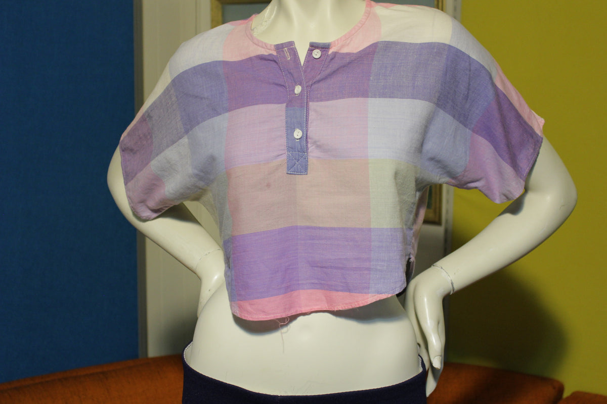 80's Pastel Half Shirt JR's Women's Medium Button Checkered – thefuzzyfelt