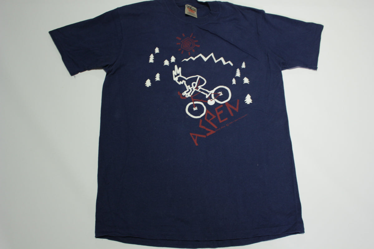 Aspen Colorado Crazy Mountain Biker Vintage 90's Oneita Single Stitch Tourist T-Shirt