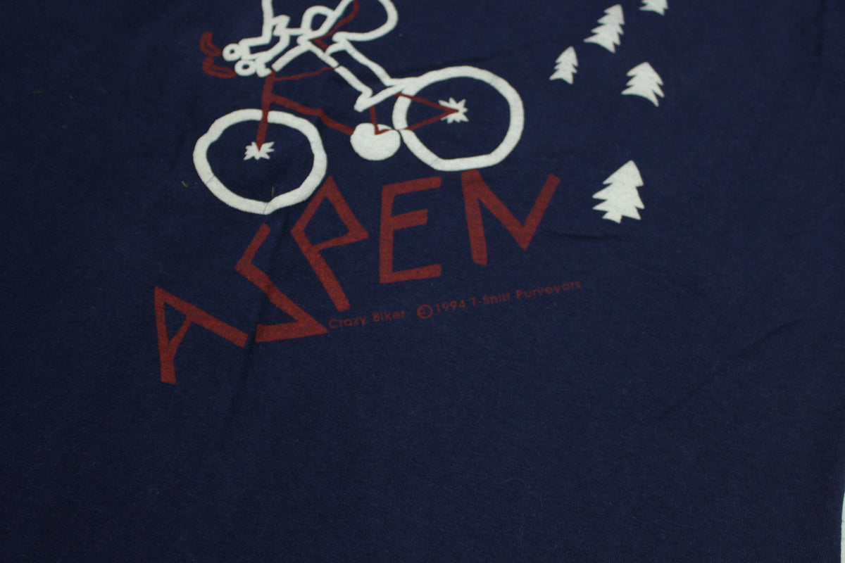 Aspen Colorado Crazy Mountain Biker Vintage 90's Oneita Single Stitch Tourist T-Shirt