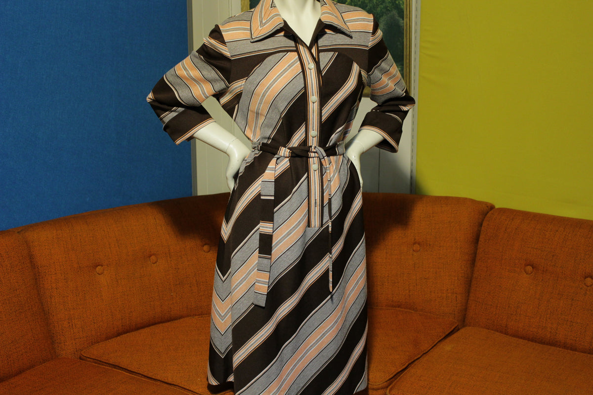 Jo Lester Vintage 60's 70's Caftan Dress Striped Boho Style Matching Belt