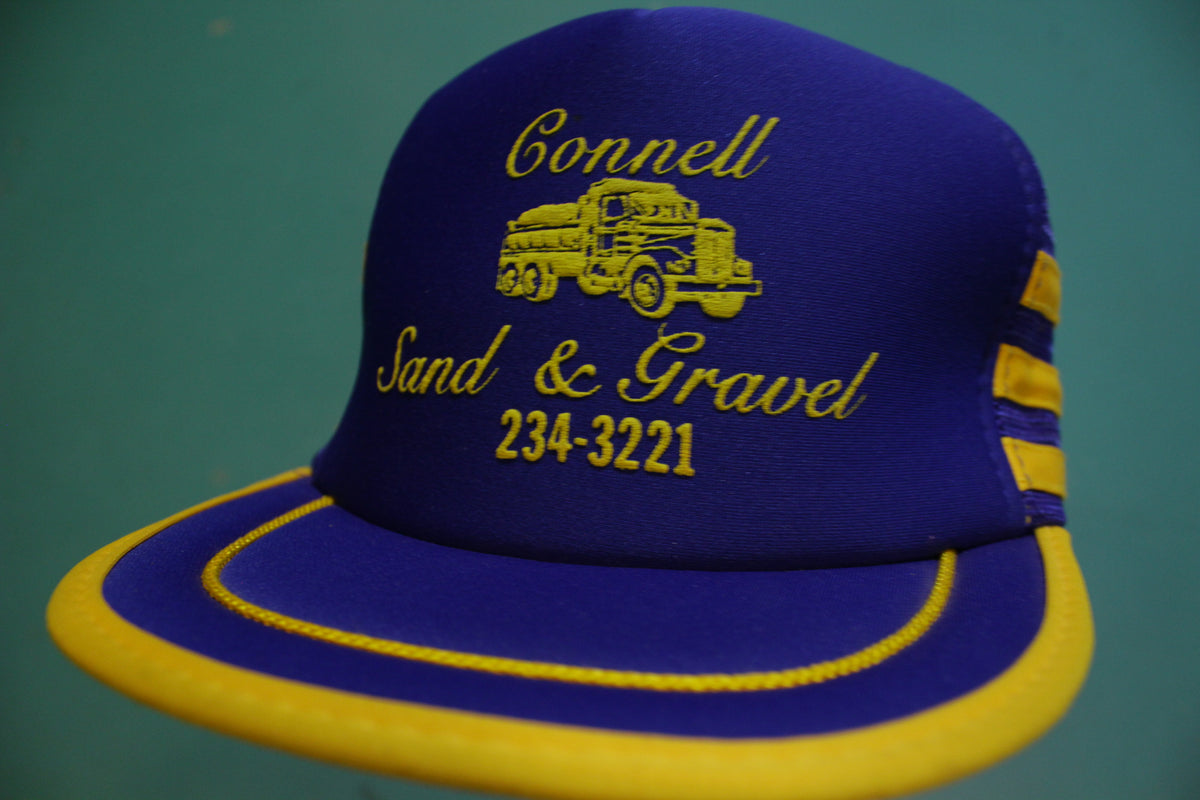 Connell WA Sand & Gravel 234-3221 3 Stripes 80's Vintage Snapback Trucker Cap Hat