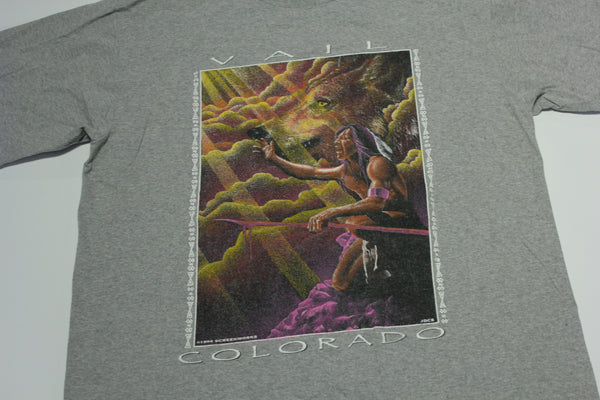 Vail Colorado 1994 Tribal Native Wolf Vintage 90's Yard Dog Jerzees USA Tourist T-Shirt