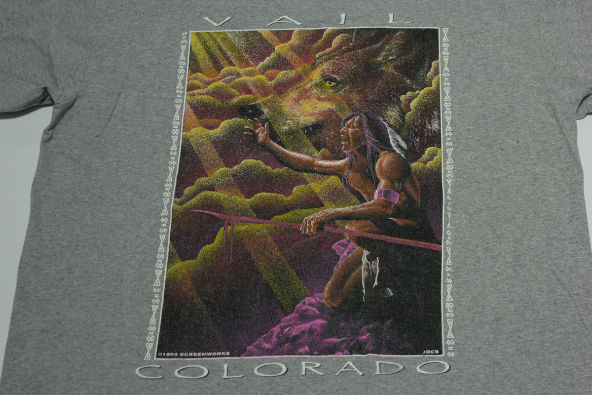 Vail Colorado 1994 Tribal Native Wolf Vintage 90's Yard Dog Jerzees USA Tourist T-Shirt