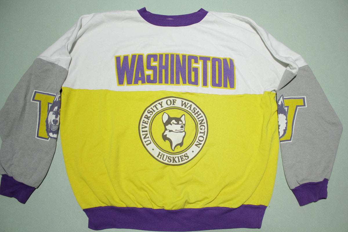 University of Washington Huskies Color Block Vintage 90's Crewneck Sweatshirt