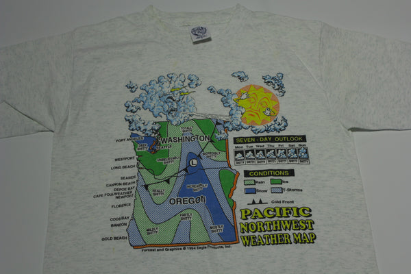 Pacific Northwest Weather Map 1994 Vintage 90's Eagle USA Tourist T-Shirt