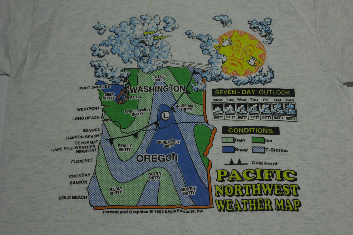 Pacific Northwest Weather Map 1994 Vintage 90's Eagle USA Tourist T-Shirt