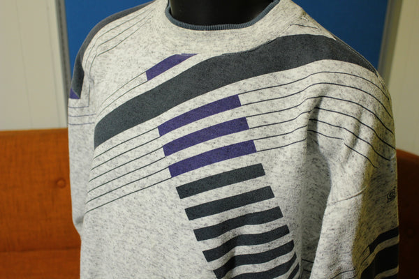Greenline Sport Vintage 90's Sweatshirt Abstract Piano Lines Striped Double Collar