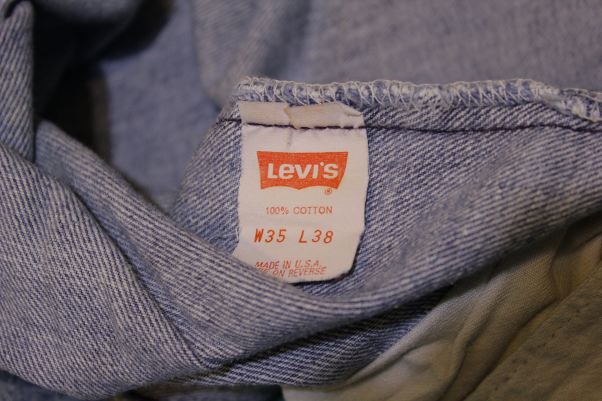 Levis 501 Button Fly 80s Red Tag Made in USA Vintage Blue Denim Jeans 33x35
