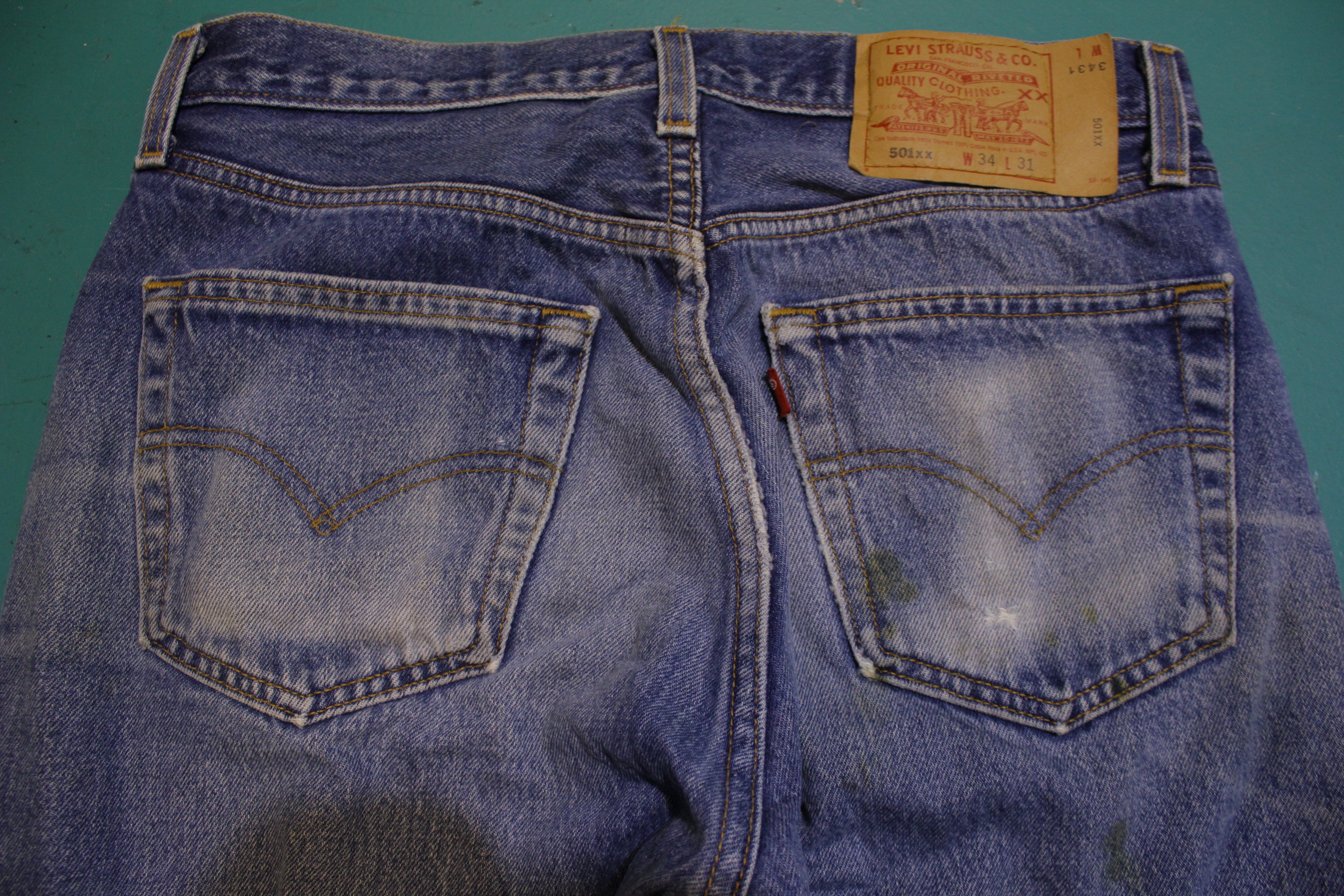 Levis 501 Button Fly 90s Red Tag Made in USA Vintage Blue Denim