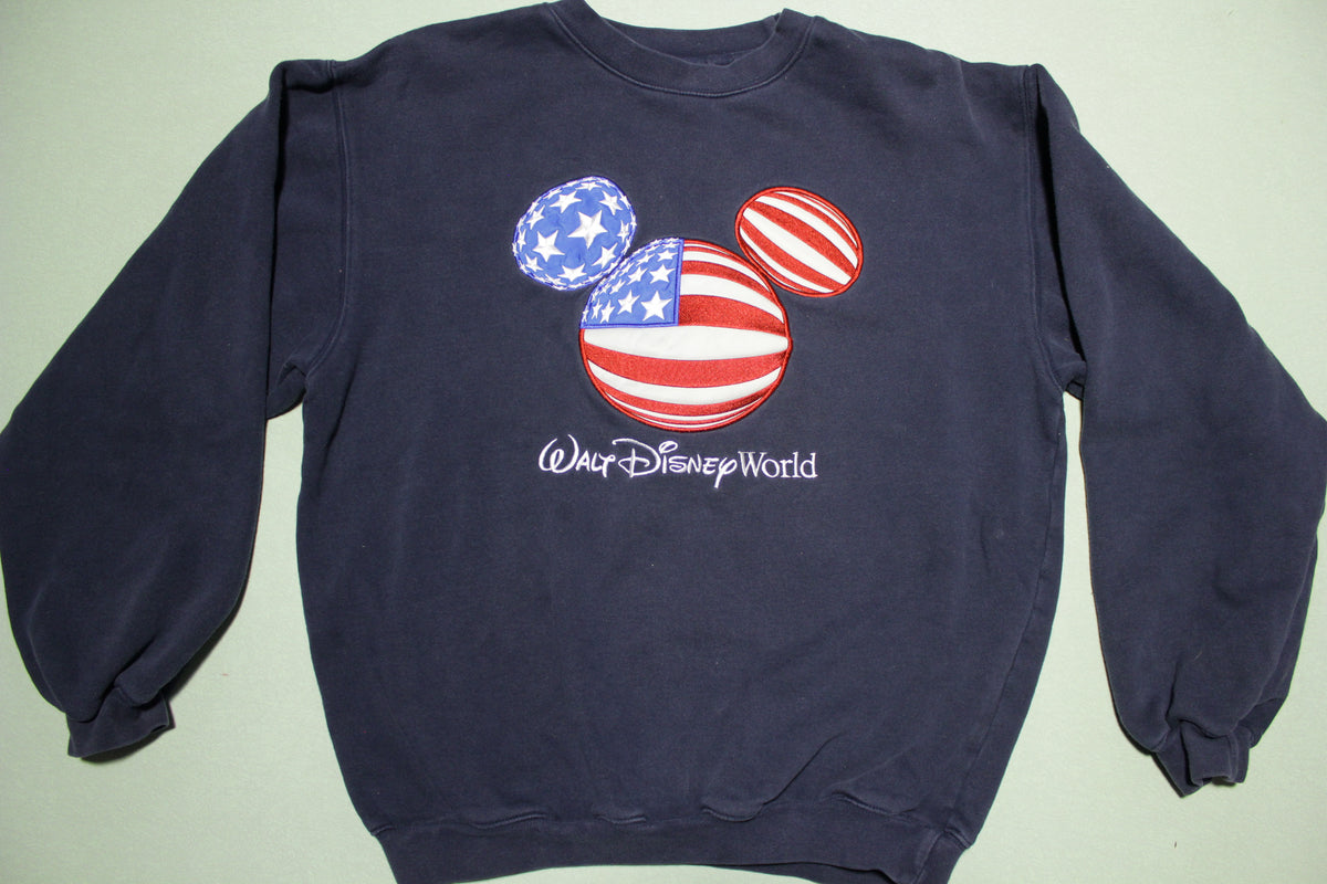 Walt Disney World Vintage Embroidered Mickey USA Flag Crewneck Sweatshirt