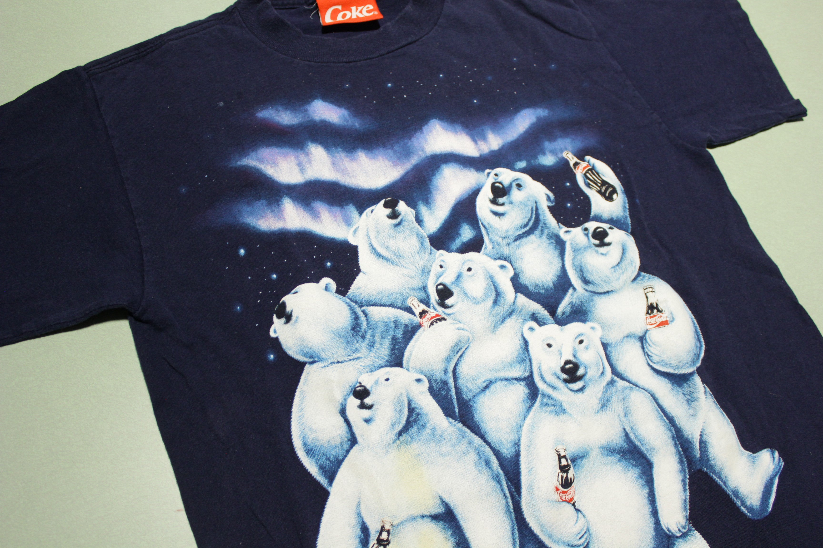 VINTAGE 1994 COCA COLA POLAR BEAR FRONT & BACK ALL OVER PRINT sale T SHIRT SIZE L