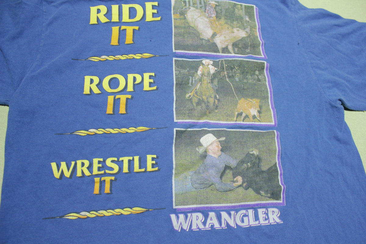 Wrangler Wrestle Rope Ride Hair Vintage 90's USA T-Shirt