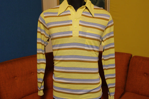 70's Striped Long Sleeve Polo Shirt. California JC Penneys Groovy Brady Bunch