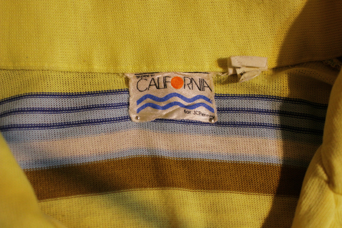 70's Striped Long Sleeve Polo Shirt. California JC Penneys Groovy Brady Bunch