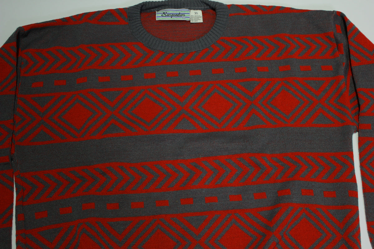 Suspenders Vintage Geometry Design 1980's Fireplace Sweater
