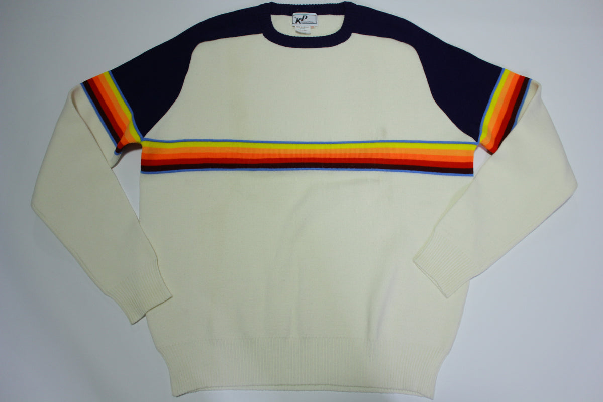 KP Collection Vintage 80's Acrylic Striped Skiing Snow Winter Sports Sweater