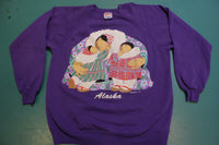 Alaska Eskimo Vintage Purple Flower Parka 90's Crewneck Sweatshirt