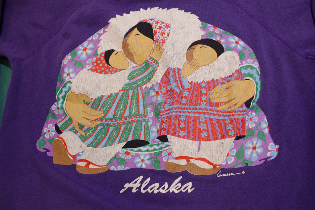 Alaska Eskimo Vintage Purple Flower Parka 90's Crewneck Sweatshirt