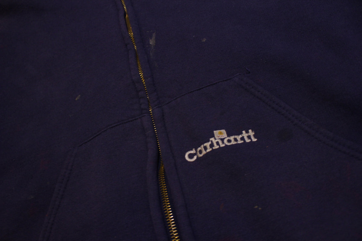 Carhartt K129 NVY Navy Blue Thermal Lined Large Work Wear Zip Hoodie Sweatshirt