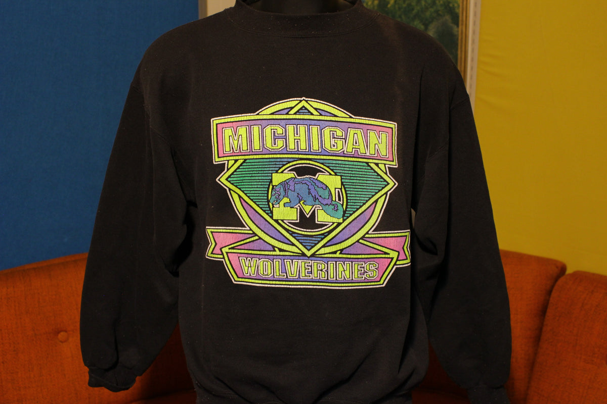 Michigan Wolverines Vintage 1990's Sweatshirt. 90's Fluorescent College Pannill USA