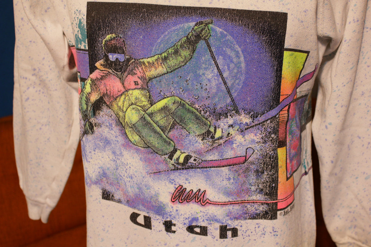 1990 San Segal Vintage Utah Collegiate Extreme Ski Sweatshirt. 90's Fluorescent