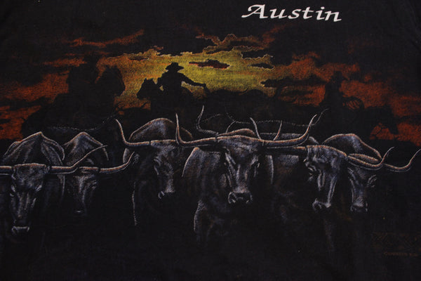 Austin Texas Longhorn Cattle San Segal 90's Vintage Double Side T-shirt