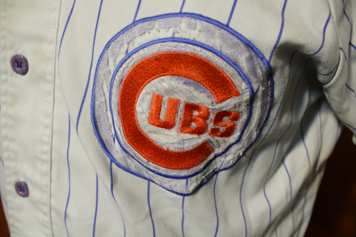 Chicago Cubs Pinstripe Vintage Starter Button Up Jersey. Throwback