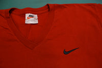 Nike V-Neck Check Embroidered Swoosh Red Essential 90s Vintage Made in USA T-Shirt