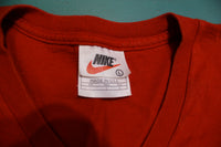 Nike V-Neck Check Embroidered Swoosh Red Essential 90s Vintage Made in USA T-Shirt