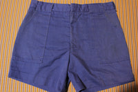 Men's Blue Groovy 70's Shorts.  Dickies Style Wide Belt Loops. 4 Pocket.