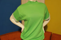Classic Fashions 80's Neon Green Vintage T-Shirt. Tall Collar, Striped Rolled Sleeves.  Cute.