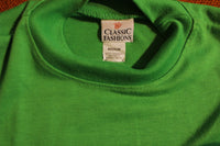 Classic Fashions 80's Neon Green Vintage T-Shirt. Tall Collar, Striped Rolled Sleeves.  Cute.